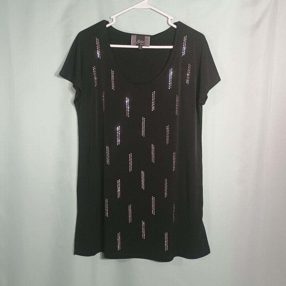 Women’s Black Rhinestone Embellished Short Sleeve Tunic Top
